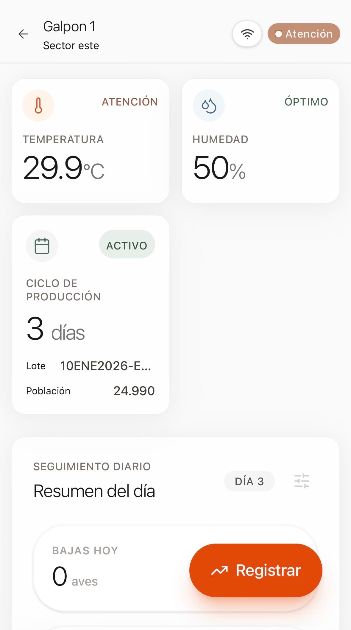 Detalle de galpón con ciclo activo